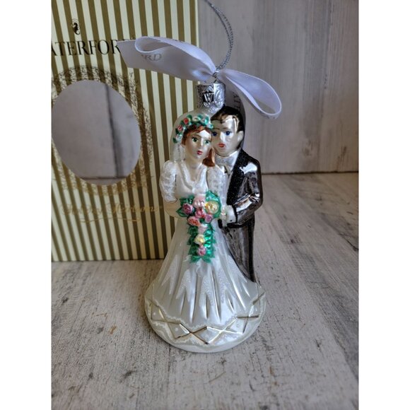 Waterford bride groom blown glass ornament Xmas wedding - Picture 2 of 8